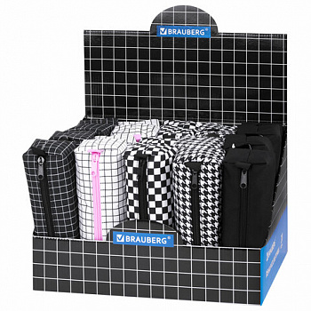 Пенал-тубус BRAUBERG полиэстер, ассорти 5 цветов, "Modest", 21х6х6 см, дисплей