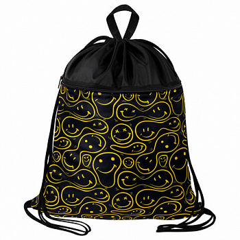 Мешок для обуви BRAUBERG БОЛЬШОЙ, с ручкой, карман на молнии, сетка, 49х41 см, "Smiles"