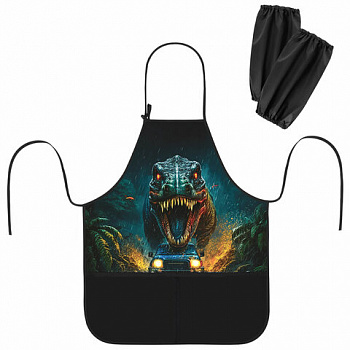 Накидка фартук с нарукавниками для труда BRAUBERG KIDS, 2 кармана, 46x54 см, "Dino chase"