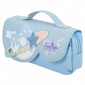 Пенал мягкий ЮНЛАНДИЯ с ручкой, 2 отделения, полиэстер, "My Space", голубой, 21х9х6 см