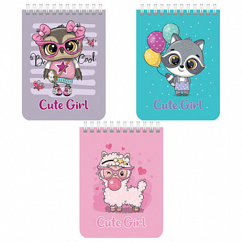 Блокнот МАЛЫЙ ФОРМАТ А6 108х145 мм, 40 л., гребень, картон, клетка, BRAUBERG KIDS, "Зверята"