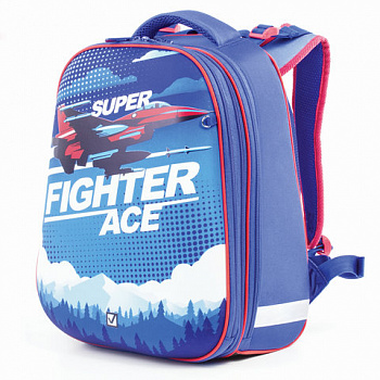 Ранец BRAUBERG EXTRA, 2 отделения, анатомическая спинка, дополнительный объем, для мальчиков, "Истребитель", 39х28х19 см