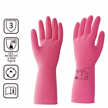 Перчатки латексные КЩС, сверхпрочные, плотные, хлопковое напыление, размер 8,5-9, L (большой), красные, HQ Profiline
