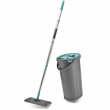 Швабра с отжимом и ведром 8л/7л двухкамерное, насадка из микрофибры карманы с 2-х сторон, серый, Light Mop, MILEY, 901-618