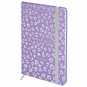 Блокнот с резинкой в клетку 96 л., А5 145х203 мм, твердая обложка с фольгой, BRAUBERG, "Leopard"