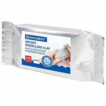 Паста (масса) для лепки BRAUBERG, самозатвердевающая, 200 г, натуральный белый, ВЫСШЕЕ КАЧЕСТВО