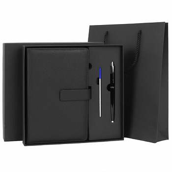 Ежедневник в подарочном наборе 5 в 1, А5, 145x212 мм, BRAUBERG "President", под кожу, 160 листов, черный