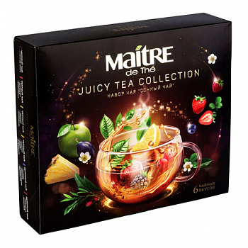 Чай MAITRE "Сочный чай", ассорти 6 вкусов, НАБОР 30 пакетиков по 2 г, бак039