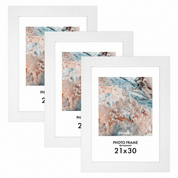 Рамка 21х30 см небьющаяся, КОМПЛЕКТ 3 шт., багет 29 мм, МДФ, BRAUBERG "Basic", белая
