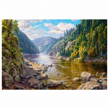Картина по номерам 40х50 см, ОСТРОВ СОКРОВИЩ "Горная речка", на подрамнике, акрил, кисти