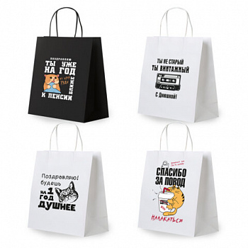 Пакет подарочный (1 штука) 26х13х32см (L) "Funny Notes", ассорти, крафт, ЗОЛОТАЯ СКАЗ