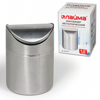 Урна настольная 1,2 литра для мусора с качающейся крышкой, d 12х16,5 см, нержавеющая сталь, LAIMA