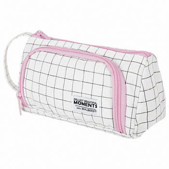 Пенал-косметичка BRAUBERG с ручкой, 1 откидная планка, полиэстер, 22x10х8 см, "Checkered white"