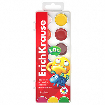 Краски акварельные ERICH KRAUSE "Jolly Friends", 12 цветов, пластиковый пенал, европодвес