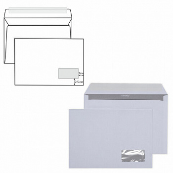 Конверты С4 (229х324 мм) ПРАВОЕ ОКНО, отрывная лента, 90 г/м2, КОМПЛЕКТ 500 шт., внутренняя запечатка