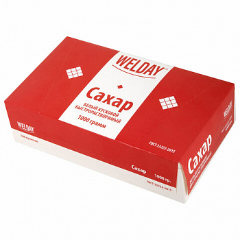 Сахар-рафинад WELDAY (ВЭЛДЭЙ), 1 кг (180 кусочков, размер 15х16х21 мм)