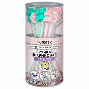 Ручка с топпером с блёстками шариковая масляная FUNSTER (ФАНСТЕР) "SHINY MIX", СИНЯЯ, корпус ассорти, узел 0,7 мм, линия 0,35 мм