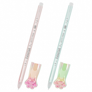 Ручка с акриловым топпером шариковая FUNSTER "KITTY PAW", СИНЯЯ, ассорти, пишущий узел 0,7 мм, линия письма 0,35 мм