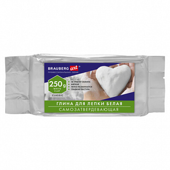 Глина для лепки (масса для моделирования) самозатвердевающая белая 250 г BRAUBERG ART CLASSIC
