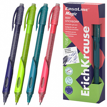 Ручка стираемая гелевая ERICH KRAUSE "ErgoLine Magic Stick&Grip", СИНЯЯ, корпус ассорти, 0,4 мм