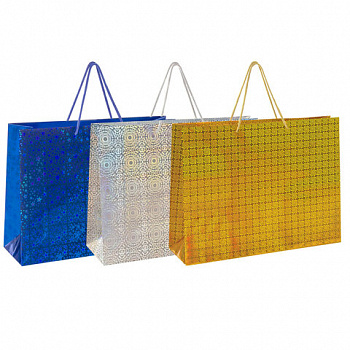 Пакет подарочный (1 штука) 45x13x33 см, ЗОЛОТАЯ СКАЗКА голография, ассорти 3 цвета