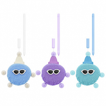 Ручка с пушистой подвеской шариковая FUNSTER "FLUFFY HAT", СИНЯЯ, пишущий узел 0,7 мм