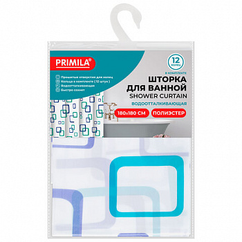 Шторка для ванной ПОЛИЭСТЕР, 180х180 см, кольца в комплекте, ФИГУРЫ, PRIMILA (ПРИМИЛА)