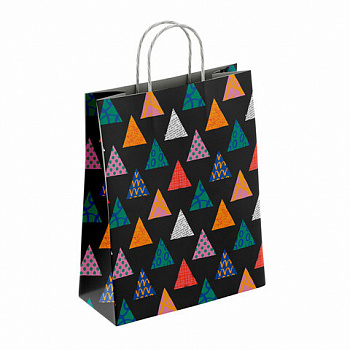 Крафт-пакет бумажный "Геометрия" 22х12х25 см, с кручеными ручками, плотность 100 г/м2, белый