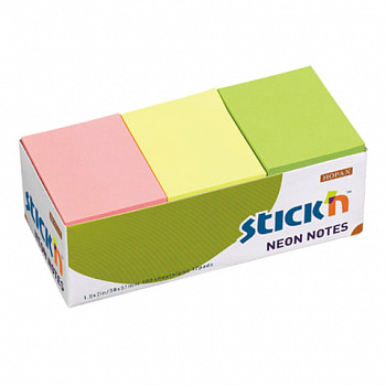 Блоки самоклеящиеся (стикеры) HOPAX, комплект 12 шт., 38х51 мм, 12х100 л., 3 цвета, неон