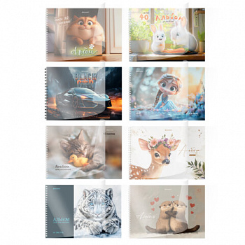 Альбом для рисования, пластиковая обложка, А4 40л., гребень, BRAUBERG, 210х297мм, АССОРТИ-1 (8 видов)