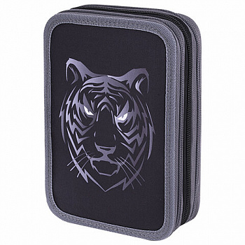 Пенал BRAUBERG, 3 отделения, полиэстер, 21х14 см, "Tiger"