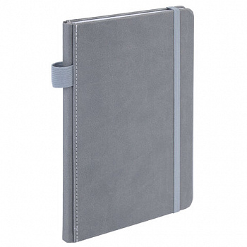 Блокнот А5 135x212 мм BRAUBERG "Edge", под кожу, резинка, держатель, 80 л., клетка, серый
