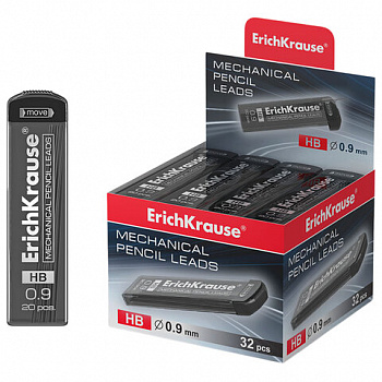Грифели запасные для механических карандашей 0,9 мм ERICH KRAUSE, HB, КОМПЛЕКТ 20 ШТ,