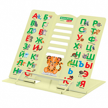 Подставка для книг BRAUBERG KIDS mini, "Animals" с алфавитом, регулируемый угол наклона, металлическая