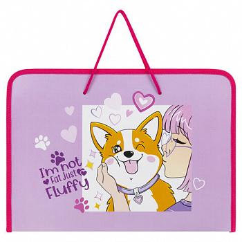 Папка для труда на молнии с ручками ПИФАГОР А4, 1 отделение, пластик, органайзер, "Fluffy akita"