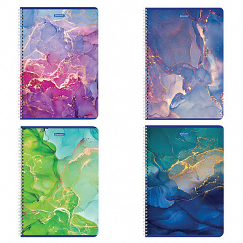 Тетрадь А4, 96 л., BRAUBERG, гребень, клетка, матовая ламинация, "Marble"