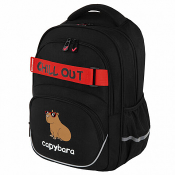 Рюкзак BRAUBERG MOTION, 2 отделения, 3 кармана, "Calm capy", СВЕТЯЩИЙСЯ, 41х28х17 см