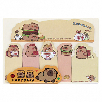 Закладки клейкие бумажные "Капибара" с печатью (6 видов х 15 листов), ассорти