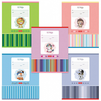 Тетрадь 12 л., HATBER, косая линия, обложка картон, "Мультяшки" (микс в спайке), 057242, 12Т5В6