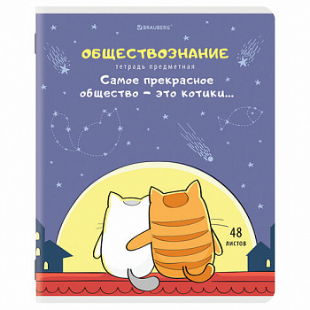 Тетрадь предметная "КОТ-ЭНТУЗИАСТ" 48 л., TWIN-лак, ОБЩЕСТВОЗНАНИЕ, клетка, подсказ, BRAUBERG