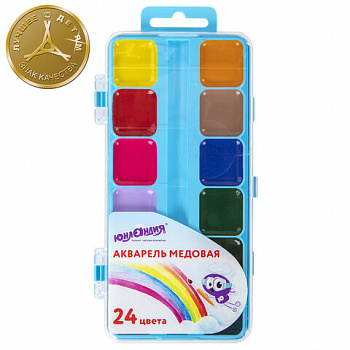 Краски акварельные ЮНЛАНДИЯ "ЮНЛАНДИК-ХУДОЖНИК", медовые, 24 цвета, КЛАССИЧЕСКИЕ, пластик