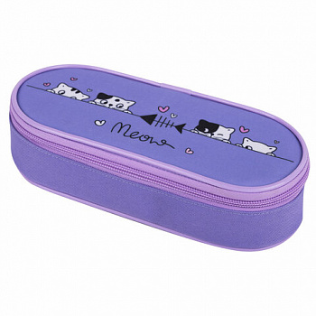 Пенал-футляр BRAUBERG, 1 отделение, органайзер, полиэстер, 22x9х5 см, "Meow"