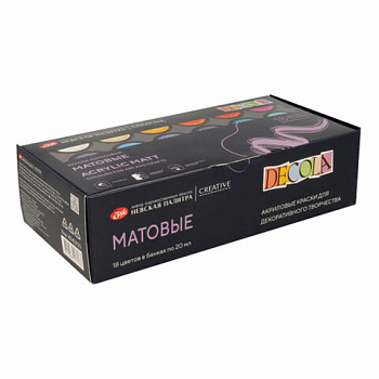 Краски акриловые матовые "Декола", 18 цветов по 20 мл, в банках, Невская Палитра