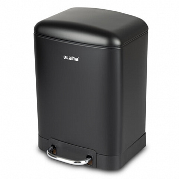 Ведро мусорное с педалью 12 л, крышка с доводчиком, черное матовое, металл, LAIMA ULTRA