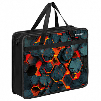 Папка на молнии с ручками BRAUBERG А4, 1 отделение, пластик, 80 мм, "Lava blocks"