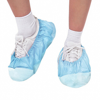 Бахилы ламинированные КОМПЛЕКТ 500шт, 38х16см, спанбонд + ПВД, 100мкм, 13г, голубые,, ПВД-50/2р-Г-Б