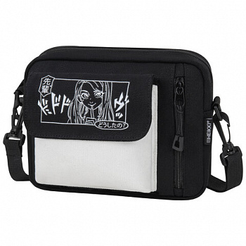 Сумка на плечо HEIKKI SELFIE (ХЕЙКИ) два кармана, черная/белая с принтом, 17х22х6 см