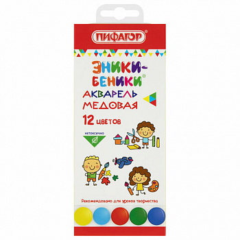 Краски акварельные медовые ПИФАГОР "ЭНИКИ-БЕНИКИ NEW", 12 цветов, картонная коробка европодвес