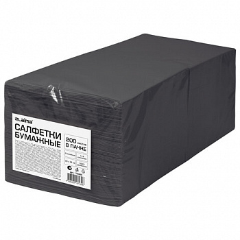 Салфетки бумажные 2-х слойные, 33x33 см, 200 штук в упаковке, 1/4 сложение, LAIMA, черные