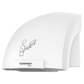 Сушилка для рук SONNEN HSD-A905, 1200 Вт, 30 м/с, IPX1, пластик, белая